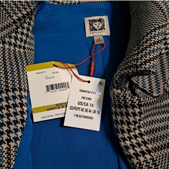 Anne Klein Open Front Houndstooth Blazer Jacket, Sz 14 - Picture 9 of 11